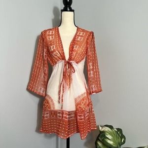 Paradise orange and white sheer bathing suit cover-up OSFM